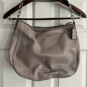Coach, grey hobo, pebble, leather shoulder bag, Harley with silver trim